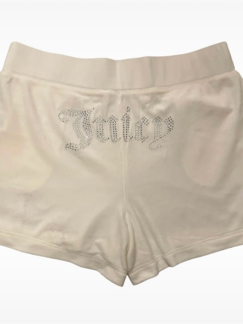 Juicy Couture Rhinestone Logo Velour Shorts in Cream
